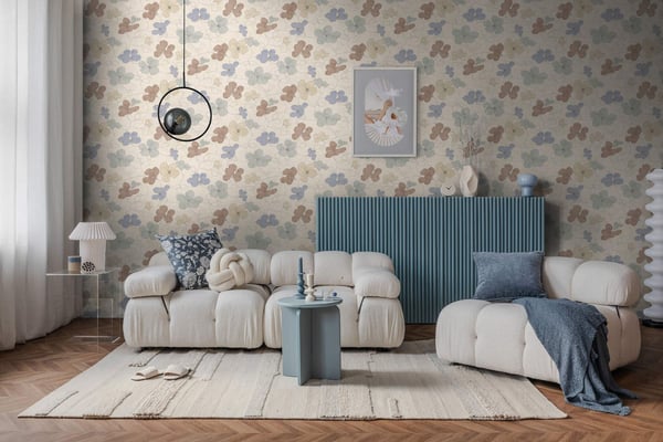 Blomstret tapet Profhome 791473-GU varmt stemplet ikke-vævet tapet lidt tekstureret blomster mat grå blå brun beige 5,33 m2