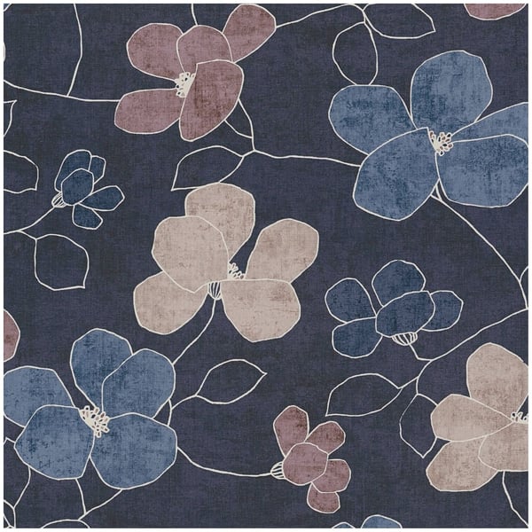 Blomstret tapet Profhome 791474-GU varmt stemplet ikke-vævet tapet lidt tekstureret blomster mat blå pastel violet grå beige hvid 5,33 m2