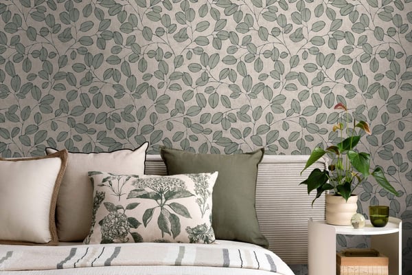 Country stil tapet Profhome 791481-GU heta präglade non-woven tapet lätt texturerad blomster matt grå oliv grön kvarts grå 5,33 m2