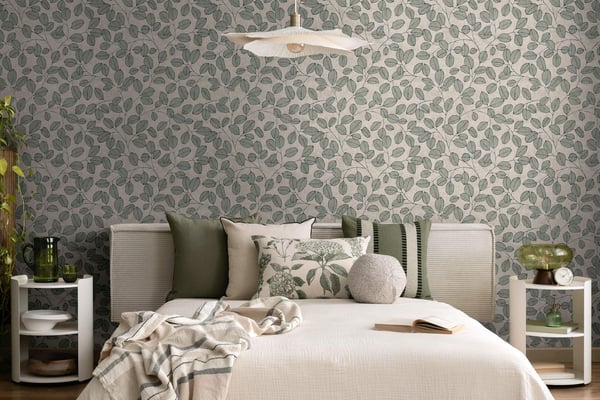 Country stil tapet Profhome 791481-GU heta präglade non-woven tapet lätt texturerad blomster matt grå oliv grön kvarts grå 5,33 m2