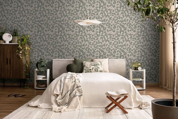 Country stil tapet Profhome 791481-GU heta präglade non-woven tapet lätt texturerad blomster matt grå oliv grön kvarts grå 5,33 m2
