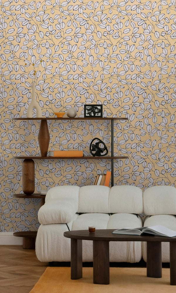 Country stil tapet Profhome 791483-GU heta präglade non-woven tapet lätt texturerad blomster matt gul ljus grå blå 5,33 m2