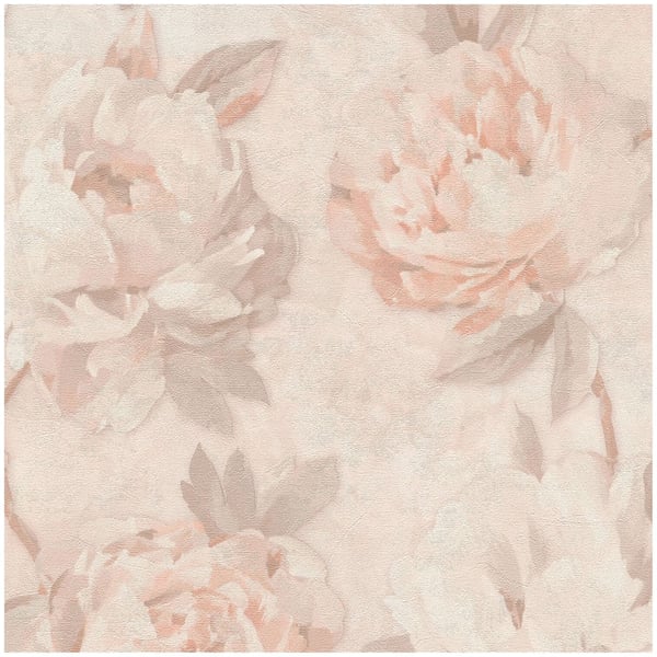 Blomstret tapet Profhome 791672-GU varmt stemplet ikke-vævet tapet lidt tekstureret blomster mat lyserød støvet pink grå beige creme 5,33 m2