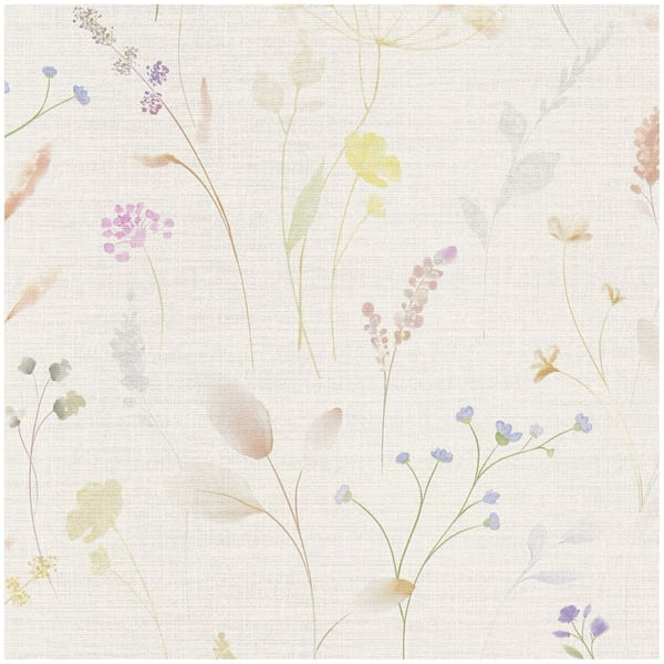 Country stil tapet Profhome 791701-GU heta präglade non-woven tapet lätt texturerad blomster matt vit grädde gul grön blå lila 5,33 m2