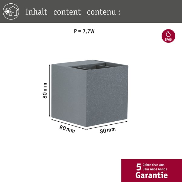 Paulmann LED vägglampa Cybo IP65 vinkelformad 80x80 mm 2700K 2x3,5W 2x213lm 230V 40-120° Grå Aluminium