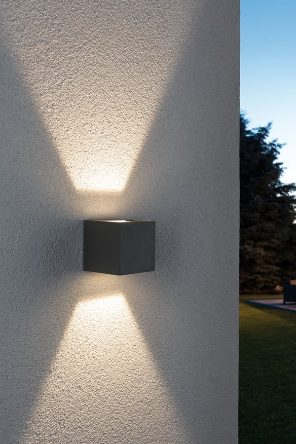 Paulmann LED vägglampa Cybo IP65 vinkelformad 80x80 mm 2700K 2x3,5W 2x213lm 230V 40-120° Grå Aluminium