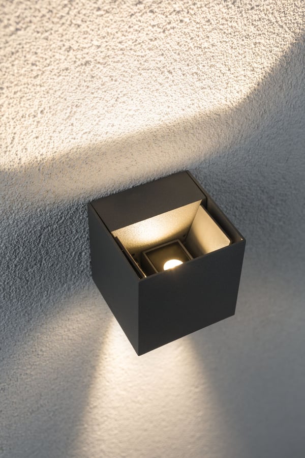 Paulmann LED vägglampa Cybo IP65 vinkelformad 80x80 mm 2700K 2x3,5W 2x213lm 230V 40-120° Grå Aluminium