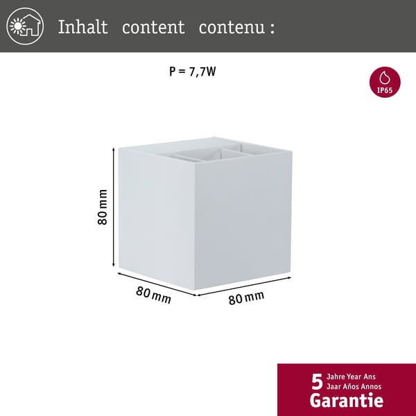 Paulmann LED vägglampa Cybo IP65 vinkelformad 80x80 mm 2700K 2x3,5W 2x213lm 230V 40-120° Vit Aluminium