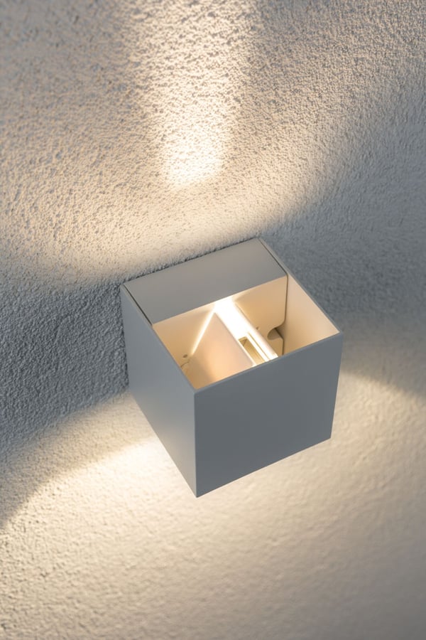 Paulmann LED vägglampa Cybo IP65 vinkelformad 80x80 mm 2700K 2x3,5W 2x213lm 230V 40-120° Vit Aluminium
