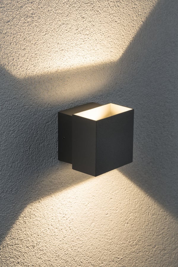 Paulmann LED vägglampa Cybo IP65 vinkelformad 100x100 mm 2700K 2x3,5W 2x200lm 230V 85° Grå Aluminium