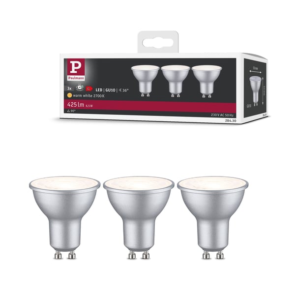 Paulmann Standard 230V LED-reflektor GU10 Set om 3 3x425lm 3x6,5W 2700K Aluminium