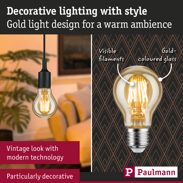 Paulmann 1879 Filament 230V LED-glödlampa E27 470lm 6W 1700K dimbar Guld