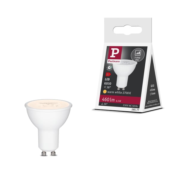 Paulmann Standard 230V 3-Step-Dim LED-reflektor GU10 460lm 6,5W 2700K dimbar Vit
