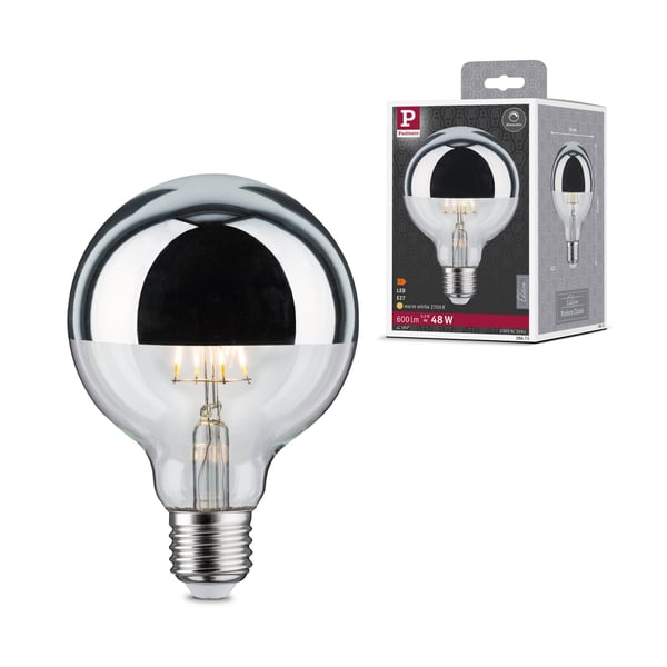 Paulmann Modern Classic Edition Standard 230V LED Globe Huvudspegel E27 G95 600lm 6,5W 2700K dimbar Toppreflektor silver