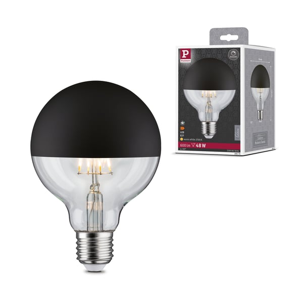 Paulmann Modern Classic Edition Standard 230V LED Globe Huvudspegel E27 G95 600lm 6,5W 2700K dimbar Toppreflektor svart matt