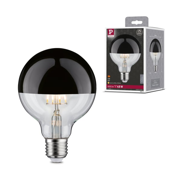 Paulmann Modern Classic Edition Standard 230V LED Globe Huvudspegel E27 G95 600lm 6,5W 2700K dimbar Toppreflektor svart krom