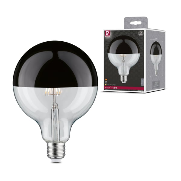 Paulmann Modern Classic Edition Standard 230V LED Globe Huvudspegel E27 G125 600lm 6,5W 2700K dimbar Toppreflektor svart krom