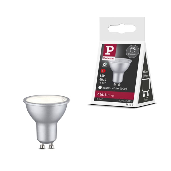 Paulmann Standard 230V LED-reflektor GU10 460lm 7W 4000K dimbar Krom matt Paulmann Standard 230V LED-reflektor GU10 460lm 7W 4000K dimbar Krom matt