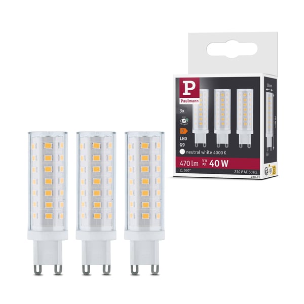 Paulmann Standard 230V LED stiftfattning G9 Set om 3 3x470lm 3x5W 4000K Klar