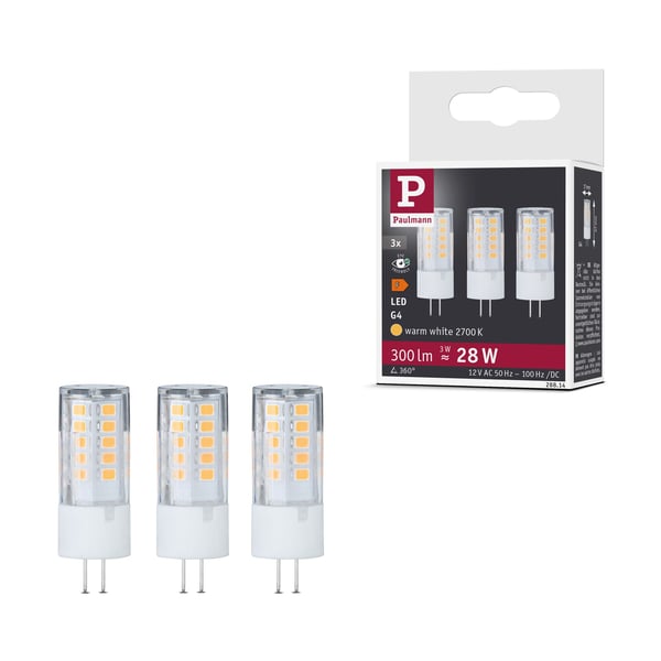 Paulmann Standard 12V LED stiftfattning G4 Set om 3 3x300lm 3x3W 2700K Klar