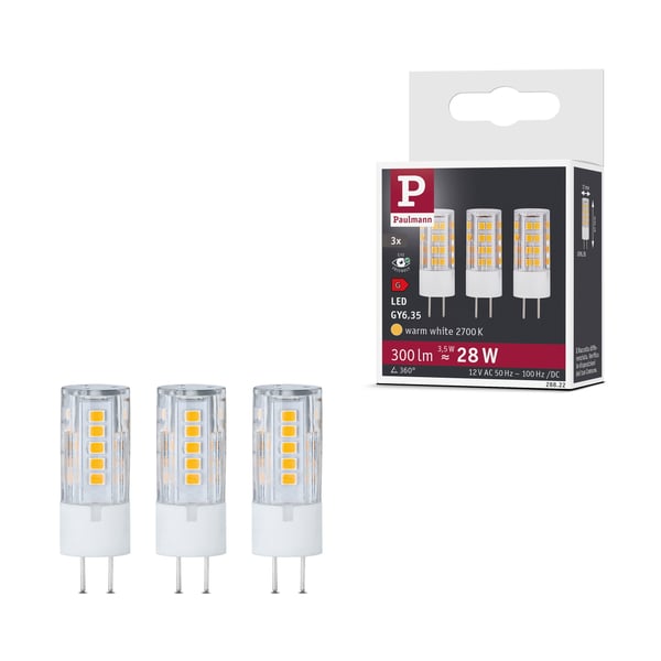 Paulmann Standard 12V LED stiftfattning GY6,35 Set om 3 3x300lm 3x3,5W 2700K Klar Paulmann Standard 12V LED stiftfattning GY6,35 Set om 3 3x300lm 3x3,5W 2700K Klar