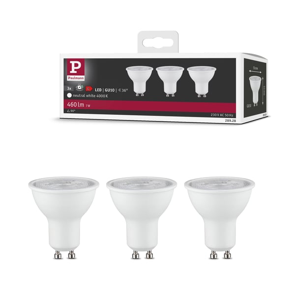 Paulmann Standard 230V LED-reflektor GU10 Set om 3 3x460lm 3x7W 4000K Vit matt