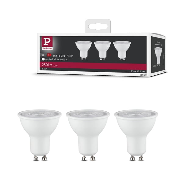 Paulmann Standard 230V LED-reflektor GU10 Set om 3 3x250lm 3x3,5W 4000K Vit matt