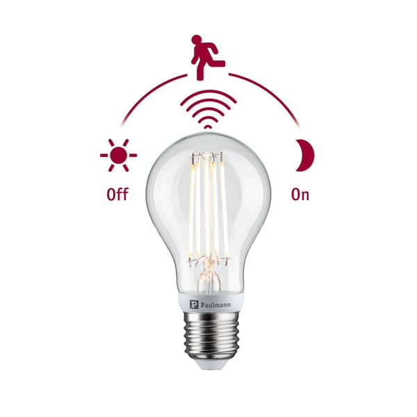 Filament 230V LED-glödlampa E27 incl. Skymningsstyrd rörelsedetektor (HF) 806lm 7W 2700K E27