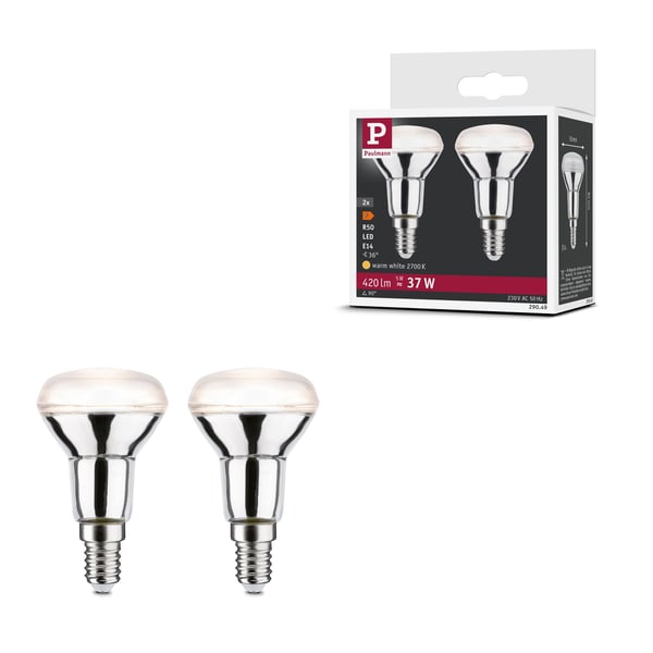Paulmann Standard 230V LED-reflektor R50 E14 Set om 2 2x420lm 2x5W 2700K Silver