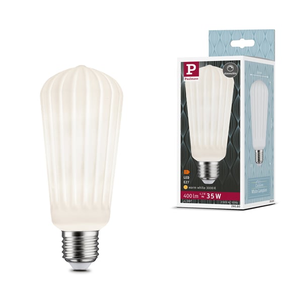Paulmann White Lampion Filament 230V LED-kolv ST64 E27 400lm 4,3W 3000K dimbar Vit Paulmann White Lampion Filament 230V LED-kolv ST64 E27 400lm 4,3W 3000K dimbar Vit