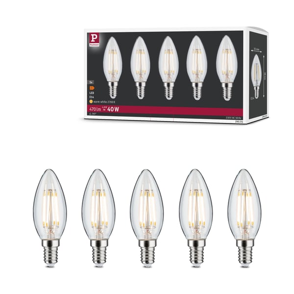 Paulmann Filament 230V LED-stearinljus E14 5x470lm 5x4,8W 2700K Klar