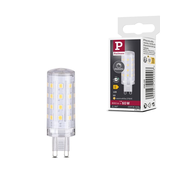Paulmann Standard 230V LED stiftfattning G9 Set om 1 800lm 7,2W 2700K dimbar Klar