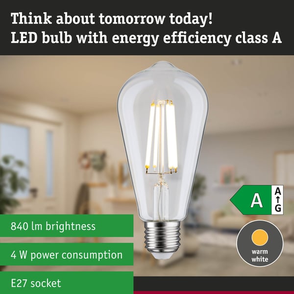 Paulmann Efficient-Line Filament 230V LED-kolv ST64 E27 840lm 4W 3000K Klar