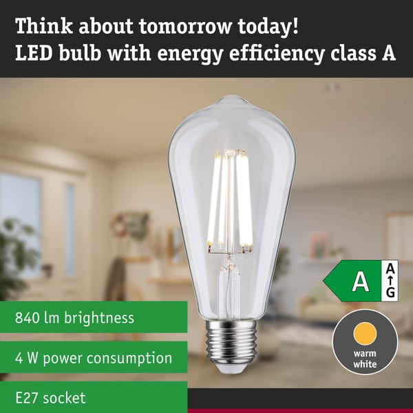 Paulmann Efficient-Line Filament 230V LED-kolv ST64 E27 840lm 4W 4000K Klar