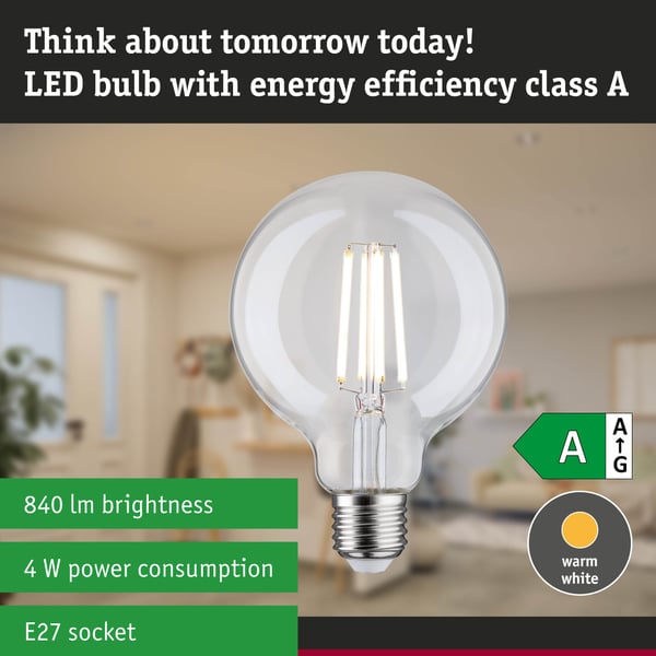 Paulmann Efficient-Line Filament 230V LED Globe G95 E27 840lm 4W 4000K Klar