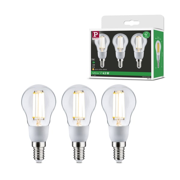 Paulmann Efficient-Line Filament 230V LED-droppe E14 Set om 3 100 mm 3x525lm 3x2,5W 3000K Klar