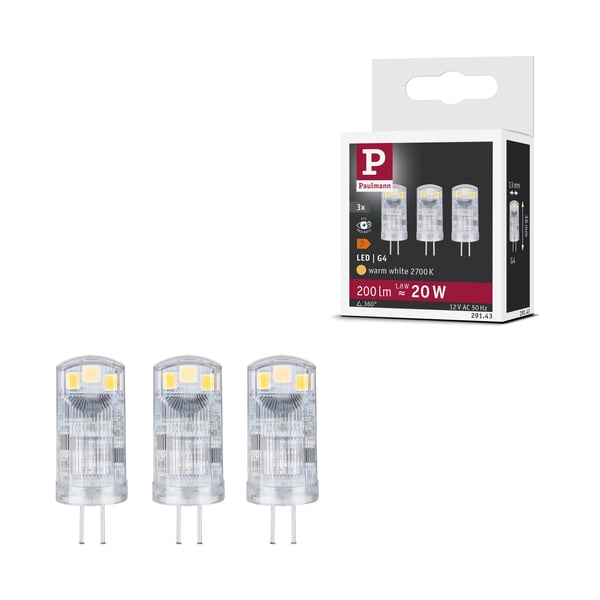 Paulmann Standard 12V LED stiftfattning G4 Set om 3 3x200lm 3x1,8W 2700K Klar Paulmann Standard 12V LED stiftfattning G4 Set om 3 3x200lm 3x1,8W 2700K Klar
