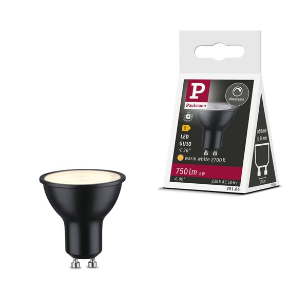 Paulmann Standard 230V LED-reflektor GU10 750lm 8W 2700K dimbar Svart matt