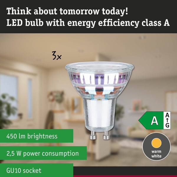Paulmann Efficient-Line Standard 230V LED-reflektor GU10 Set om 3 3x450lm 3x2,5W 3000K Silver