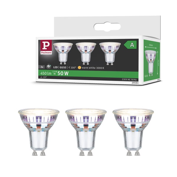 Paulmann Efficient-Line Standard 230V LED-reflektor GU10 Set om 3 3x450lm 3x2,5W 3000K Silver