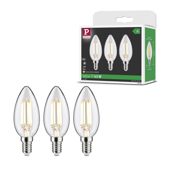 Paulmann Efficient-Line Filament 230V LED-stearinljus E14 525lm 2,5W 3000K Klar