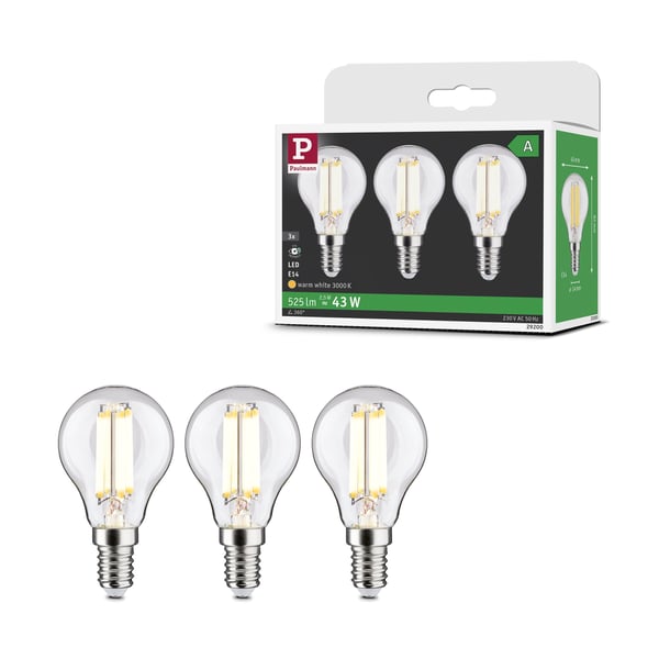 Paulmann Efficient-Line Filament 230V LED-droppe E14 Set om 3 82 mm 525lm 2,5W 3000K Klar Paulmann Efficient-Line Filament 230V LED-droppe E14 Set om 3 82 mm 525lm 2,5W 3000K Klar