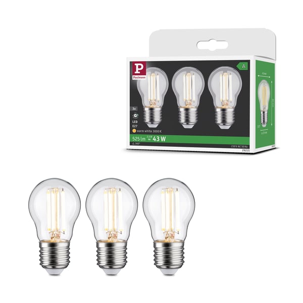 Paulmann Efficient-Line Filament 230V LED-droppe E27 Set om 3 80 mm 525lm 2,5W 3000K Klar