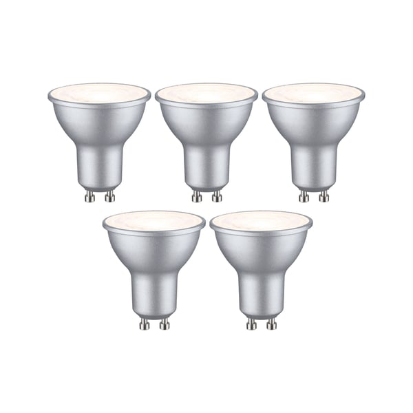 Paulmann Standard 230V LED-reflektor GU10 Set om 5 5x460lm 5x4,9W 2700K Vit aluminium