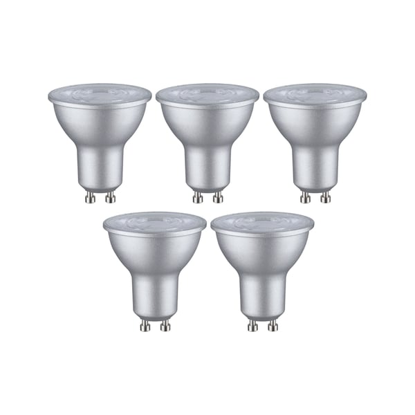 Paulmann Standard 230V LED-reflektor GU10 Set om 5 5x460lm 5x4,9W 2700K Vit aluminium