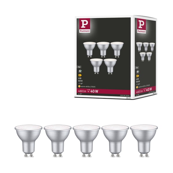 Paulmann Standard 230V LED-reflektor GU10 Set om 5 5x460lm 5x4,9W 4000K Vit aluminium