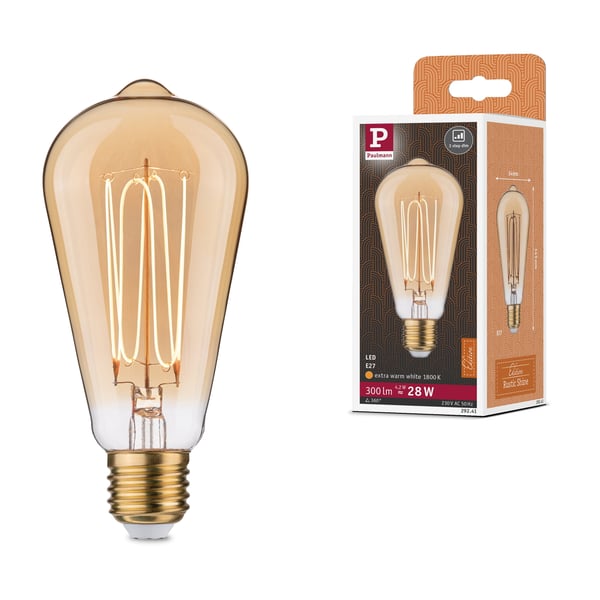 Paulmann Rustic Shine Standard 230V LED-kolv E27 300lm 4,2W 1800K dimbar Guld
