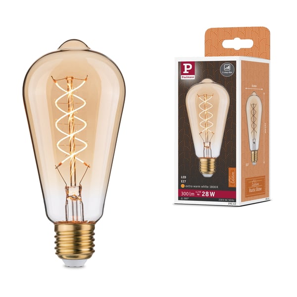 Paulmann Rustic Shine Standard 230V LED-kolv E27 300lm 4,2W 1800K dimbar Guld