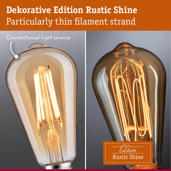 Paulmann Rustic Shine Standard 230V LED-kolv E27 170lm 4,2W 1800K dimbar Rökfärgad