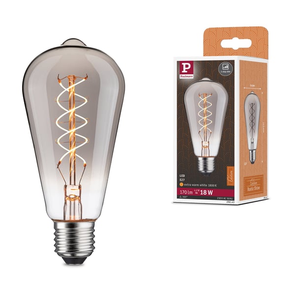 Paulmann Rustic Shine Standard 230V LED-kolv E27 170lm 4,2W 1800K dimbar Rökfärgad